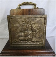 Vintage Brass and Wood Ship Napkin Holder