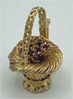 HOBE Gold Tone Flower Basket  Rhinestone Brooch