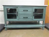 2 Drawer 2 Glass Door Hutch: Washed Teal, Marble T