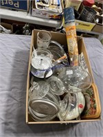 ASSORTED GLASSWARE, COFFEE POT PARTS, BASTER,