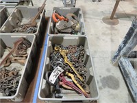 (2) Bins of Assorted Chain Binders, Pulleys & More