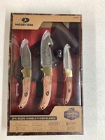 Mossy oak 3pk wood handle fixed blades