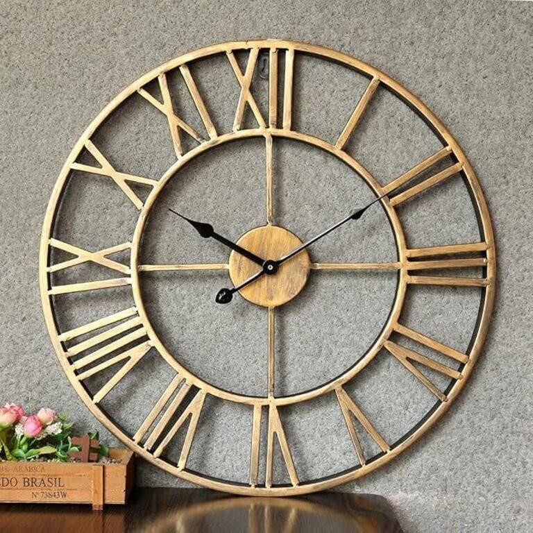 20 Inch Metal Vintage Wall Clock Battery Operated