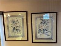 Pair of framed floral prints 32" x 26"