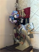 Decorative grouping - vase, faux florals, tableclo