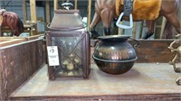 Vintage Small Lantern and Copper Pot