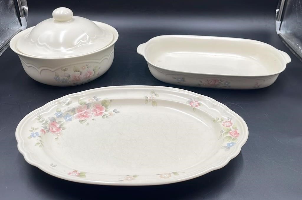 Vtg Pfaltzgraff Tea Rose Platter, Serving Dish &