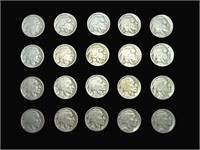 Twenty assorted vintage Buffalo Nickel coins. In