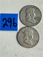 2 Silver Franklin Half Dollar see pic's for dates
