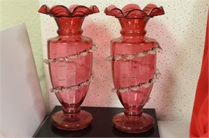 A Pair of Unusual Design Cranberry Glass Vase