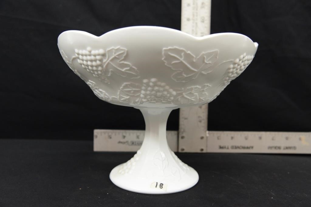 HARVEST PATTERN MILK GLASS COMPOTE