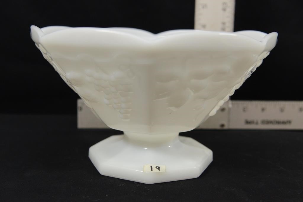 HARVEST PATTERN PANELED MILK GLASS FRUIT BOWL