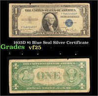 1935D $1 Blue Seal Silver Certificate Grades vf+