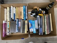 2 Boxes Books various & Bottles approx 30