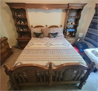 Oak Queen Size Bed w/ Matching Shelf/Night Stand