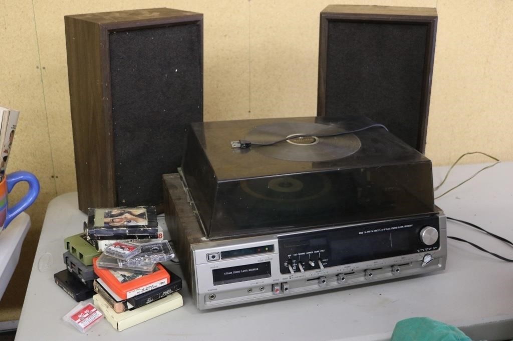 record player,marantz speakers & 8 tracks