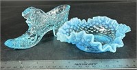 Fenton Blue Cathead Slipper & Fenton Blue Opal