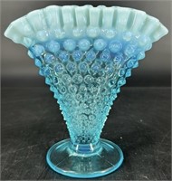 Fenton Blue Opal Hobnail Fan Vase Uv Reactive
