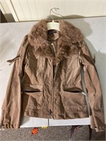 Jennyfer J. Coat with rabbit fur collar, size M