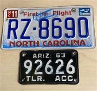 1963 Arizona/ 1995 North Carolina plates