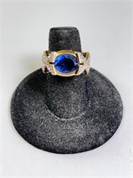 Sterling/Vermeil Blue Sapphire Ring 6G Size 5.75