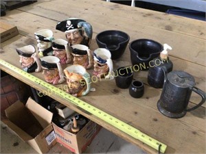 Lot pirates mugs and pitcher set and hand made