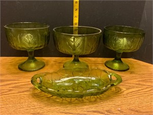 Indiana Glass Relish Dish+3 Green Pedestal