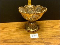 Vintage Gold Glass Compote Bowl RARE Pedestal