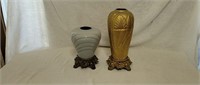 2 Decorative Vases with Cast Iron Base