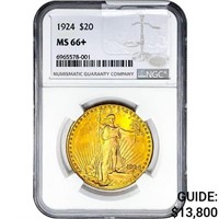 1924 $20 Gold Double Eagle NGC MS66+