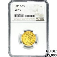 1845-O $5 Gold Half Eagle NGC AU53