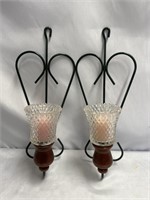 PAIR OF VINTAGE WIRE METAL AND WOODEN CANDLE