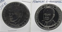 (2) Presidential Coins of JFK and Roosevelt.