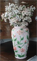 Large Ceramic Floral Pink Vase w/ Faux Flowers