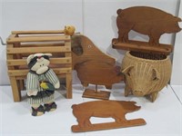 Vintage Wicker & Wooden Pig Home Decor (7)