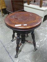 ANTIQUE ORGAN STOOL W/ BALL & CLAW FEET