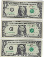 US$1 FRN STAR  x 3 Has Fancy SN TRIO 000 VF.FN68