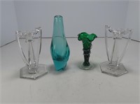 TRAY: KRYS-TOL CANDLE HOLDERS & GLASS BOTTLES
