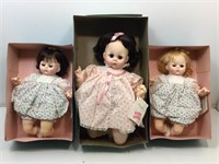 3 Madame Alexander Pussy cat baby dolls in boxes.