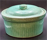 Vintage Ribbed Farmhouse Green Casserole Bowl