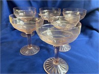 6 Pink Depression Stemware