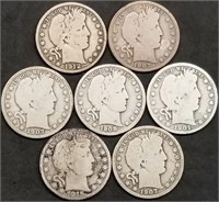 7 Barber Silver Half Dollars, Nice Group