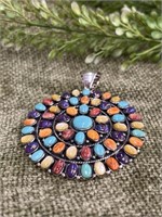 Multi-color Stone Native American Sterling Pendant