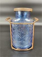 Blue Cobalt Textured Jar in Metal Carrier