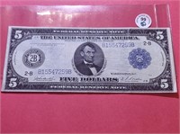 1914 $5 Federal Reserve Note XF
