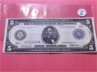 1914 $5 Federal Reserve Note VF