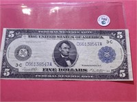 1914 $5 Federal Reserve Note XF