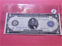 1914 $5 Federal Reserve Note XF