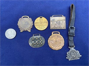6 Antique Watch Fobs and Medalions