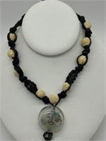 Old Ivory & Reverse Painted Snuff Bottle Necklace